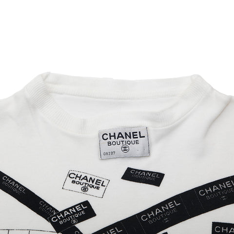 シャネル CHANEL ロゴテープ プリント 長袖Ｔシャツ ホワイト eit1113