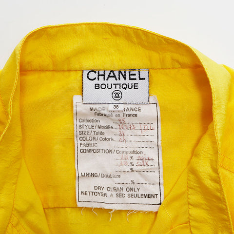 Chanel Coco Button Silk Big Bluse 95 Langarmhemd Gelb EIT1114