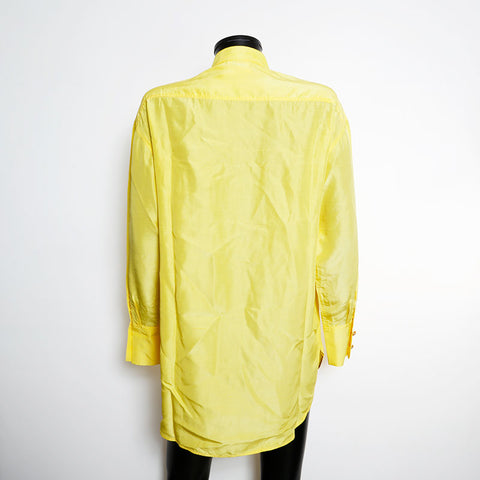 Chanel Coco Button Silk Big Bluse 95 Langarmhemd Gelb EIT1114