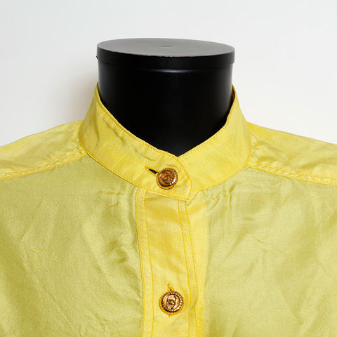 Chanel Coco Button Silk Big Bluse 95 Langarmhemd Gelb EIT1114