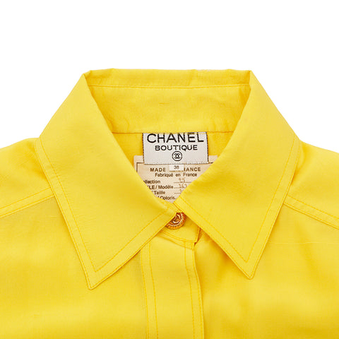 シャネル CHANEL ココボタン シルク ビッグ ブラウス 95 長袖シャツ イエロー eit1114