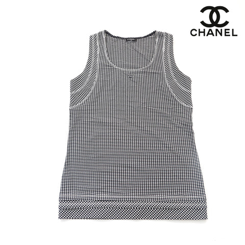 シャネル CHANEL チェック ノースリーブ トップス ココマーク タンクトップ ブラック eit1142