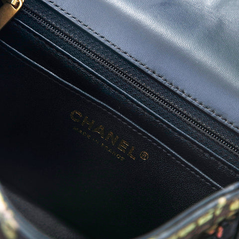 シャネル CHANEL 2.55 チェーン 型押し グラフィック ショルダーバッグ カーフ ブラック系 eit1146