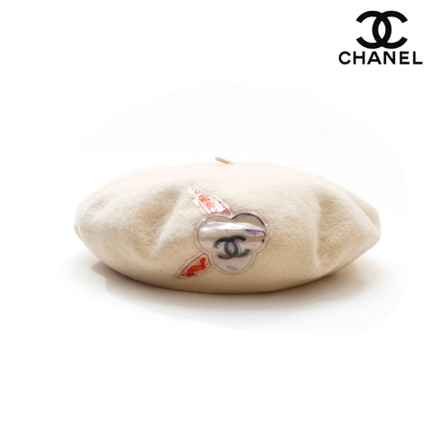 シャネル CHANEL ココマーク ヴィンテージ ベレー帽 ウール ホワイト eit1293