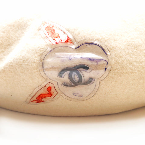 Chanel Coco Mark Vintage Beret Wool White eit1293