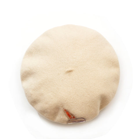 Chanel Coco Mark Vintage Beret Wool White eit1293