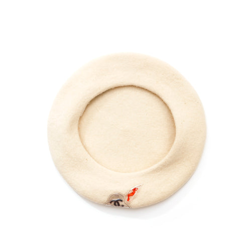 Chanel Coco Mark Vintage Beret Wool White eit1293