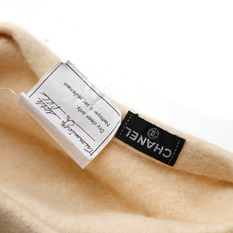 Chanel Coco Mark Vintage Beret Wool White eit1293