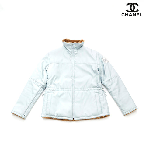 Chanel Sportlinie Boa Jacke Coco Mark Blouson Polyester Blau EIT1305