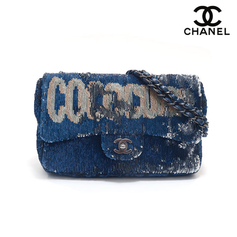 CHANEL Sequin Chain Shoulder Bag Navy eit1399