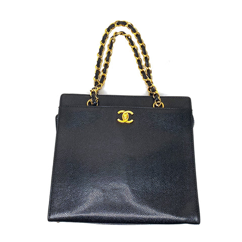 CHANEL 鱼子酱皮链条手提包 黑色 eit1875