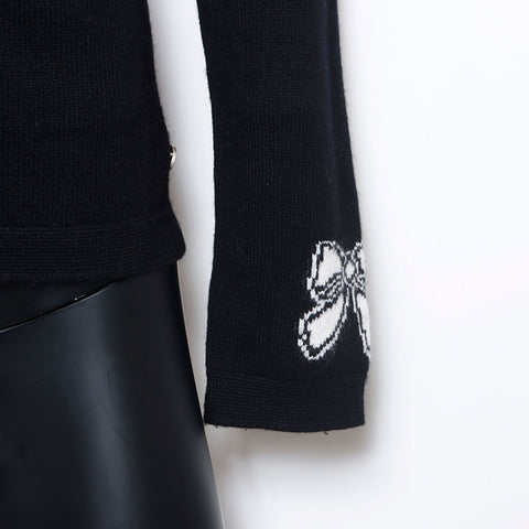 Chanel Ribbon Camellia Long Sleeve Knit Siz e:40 Sweater Black WS10456