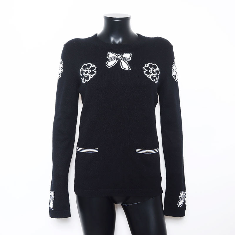 シャネル　ビンテージ　カメリアリボン　セーター シャネル CHANEL リボン カメリア 長袖 ニット Siz e:40