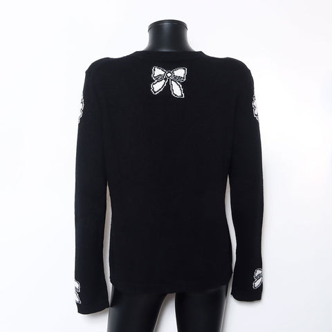 Chanel Ribbon Camellia Long Sleeve Knit Siz e:40 Sweater Black WS10456