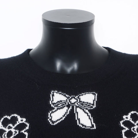 Chanel Ribbon Camellia Long Sleeve Knit Siz e:40 Sweater Black WS10456