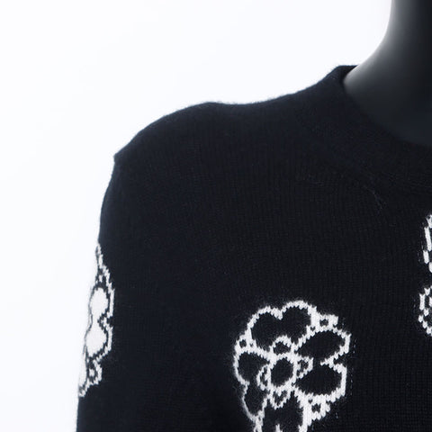 Chanel Ribbon Camellia Long Sleeve Knit Siz e:40 Sweater Black WS10456