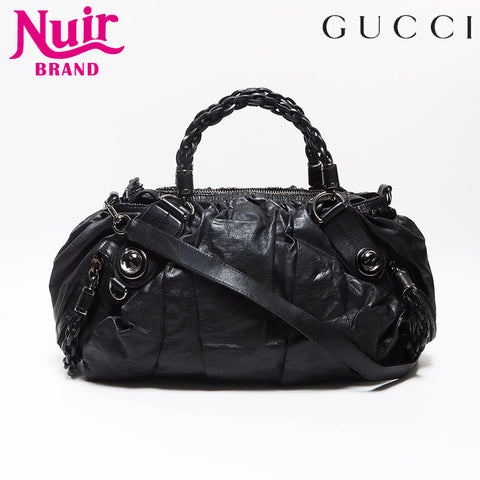 美品 グッチ GUCCI ギャラクシーライン レザー 2way ボストンバッグ ブラック WS13015