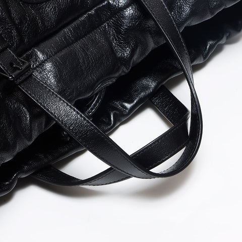 GUCCI Drawstring Leather GG Canvas Marmont Tote Bag black WS13016