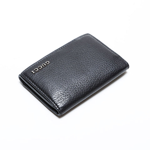 GUCCI Leather logo business card holder Card Case black WS22174
