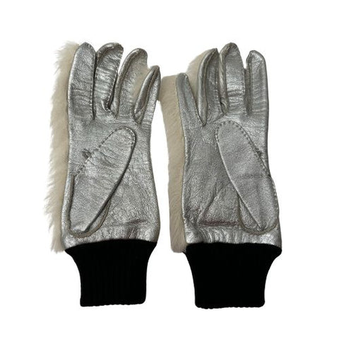 chanel handschuhe leder Chanel Coco Mark Fell Leder 1990er Handschuhe weiß x Silber x Schwarz – NUIR VINTAGE