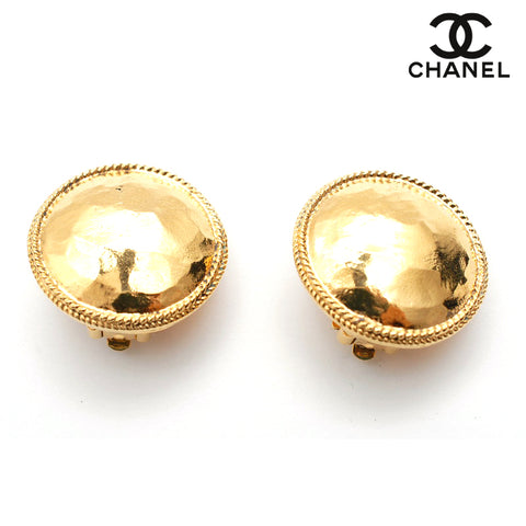 Chanel CHANEL Round Plain Earrings 2CC3 Gold P0470