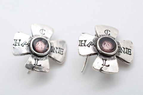 Chanel CHANEL Cross Color Stone Piercing 99A Silver P0589