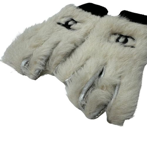 chanel handschuhe weiß Chanel Coco Mark Fell Leder 1990er Handschuhe weiß x Silber x Schwarz – NUIR VINTAGE
