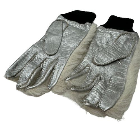 chanel handschuhe leder Chanel Coco Mark Fell Leder 1990er Handschuhe weiß x Silber x Schwarz – NUIR VINTAGE