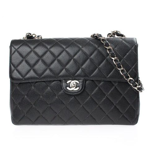 Chanel Caviar Skin Coco Mark Chain Shoulder Bag No. 6 Leather Black P4487
