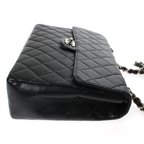 Chanel Chanel Cabia Skin Coco Mark Chain Umhängetasche 6. Leder Schwarz P4487