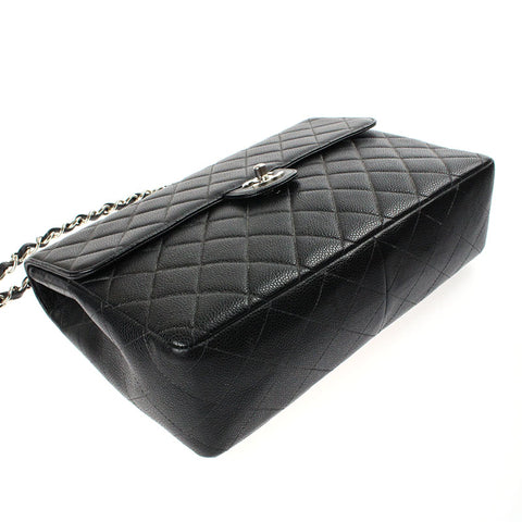 Chanel Chanel Cabia Skin Coco Mark Chain Umhängetasche 6. Leder Schwarz P4487