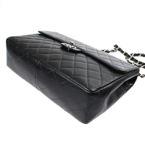 Chanel Chanel Cabia Skin Coco Mark Chain Umhängetasche 6. Leder Schwarz P4487