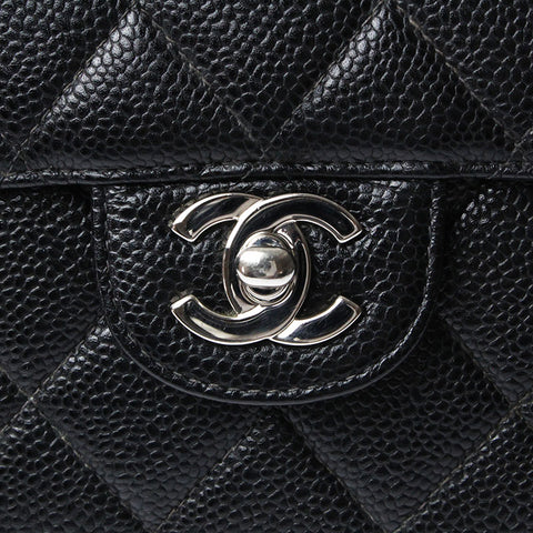 Chanel CHANEL Cabia Skin Coco Mark Chain Shoulder Bag 6th Leather Black P4487