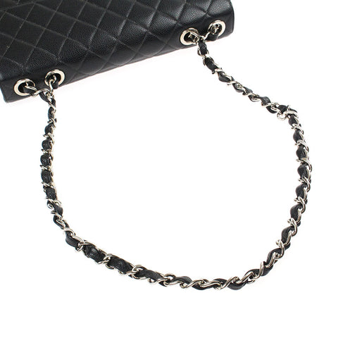 Chanel CHANEL Cabia Skin Coco Mark Chain Shoulder Bag 6th Leather Black P4487