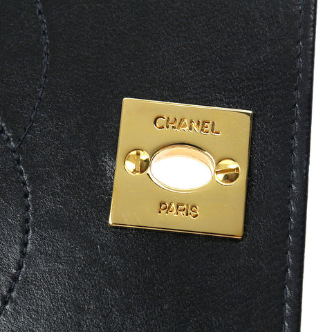 Chanel Chanel Vollklappenmatrasse -Kettenumhängetasche 7. Leder Schwarz P4724