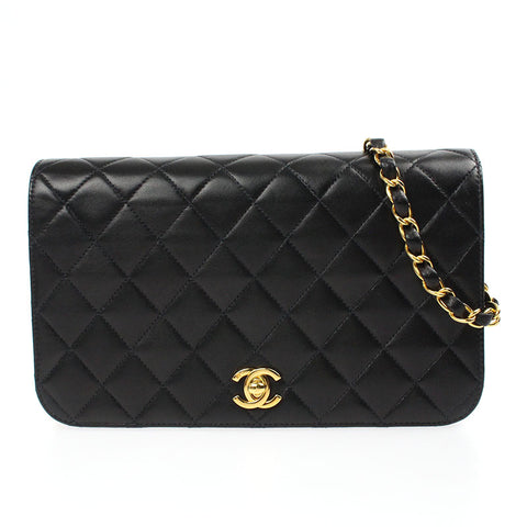 Chanel Chanel Full Vild Matrasse Chain d'épaule Sac d'épaule 7e en cuir Black P4724