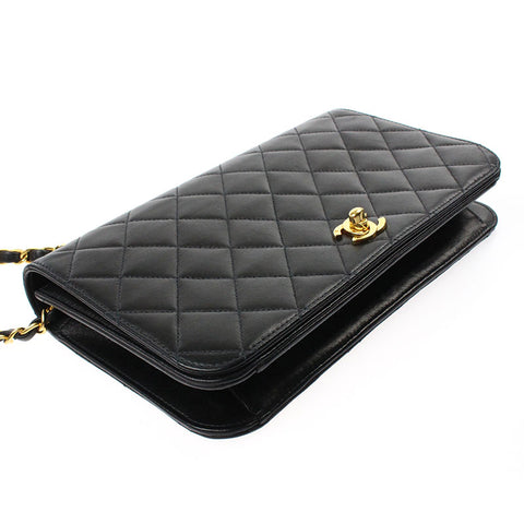 Chanel Chanel Vollklappenmatrasse -Kettenumhängetasche 7. Leder Schwarz P4724