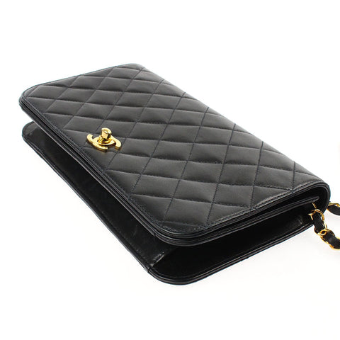 Chanel Chanel Vollklappenmatrasse -Kettenumhängetasche 7. Leder Schwarz P4724