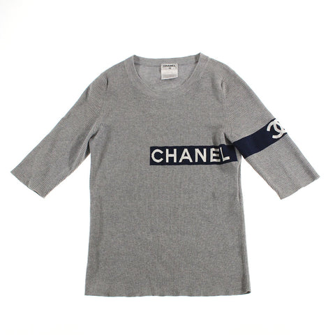 Chanel Chanel Coco Mark Logo Rippe Kurzschläfe Strickgeschnitten Säge 08p grau p5439