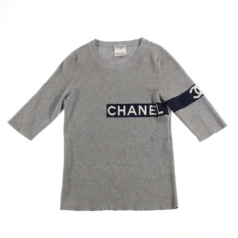 Chanel Coco Mark Ribo Ribo Coup à manches courtes coupées et coudre 08p Gray P5439