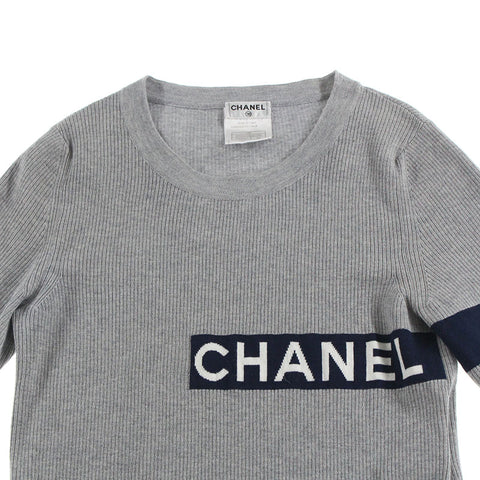Chanel Chanel Coco Mark Logo Rippe Kurzschläfe Strickgeschnitten Säge 08p grau p5439