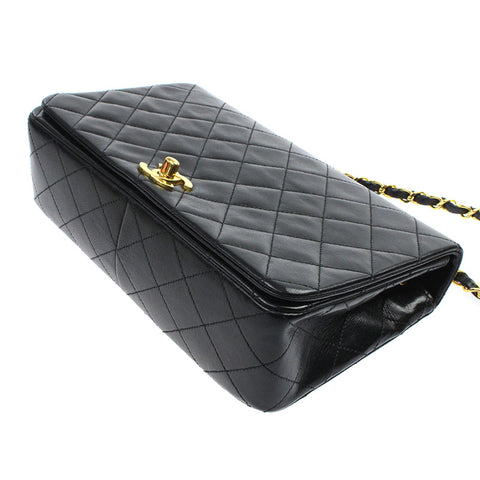 Chanel Chanel Matrasse Sac à bandoulière à volet complet 1er cuir noir P5526