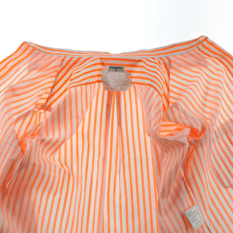 Chanel Chanel Coco Knopfstreifen Bluse Langarm Shirt Orange x Weiß EIT0073P5709