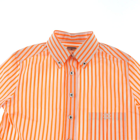 Chanel Chanel Coco Knopfstreifen Bluse Langarm Shirt Orange x Weiß EIT0073P5709