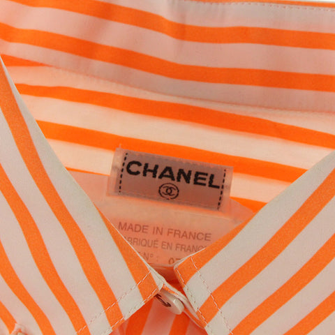 Chanel Chanel Coco Knopfstreifen Bluse Langarm Shirt Orange x Weiß EIT0073P5709