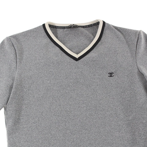 Chanel Chanel Cocomark V -Neck Kurzlänge T -Shirt Kurzarm Shirt Grau p5886
