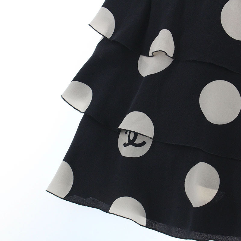 CHANEL ツイードワンピース スリット入り ココマーク＆カメリア裏地 フレア シャネル ココマーク P63 ウール ノースリーブワンピース 36