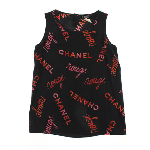 Chanel Rouge Silk Sans manches coupé et coudre 96p Black X Red P5984