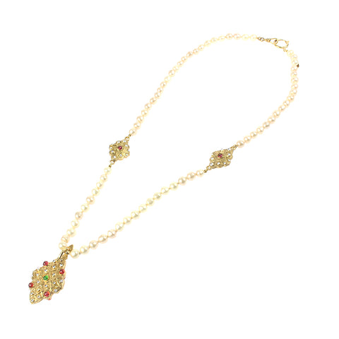 Chanel CHANEL Pearl Rhinestone Gripore Necklace Gold EIT0035P6895
