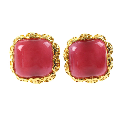 Chanel CHANEL Color Stone Earrings 2CC8 Gold x Red P7441